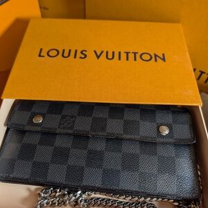 Louis Vuitton Portefeuille Accordion Damier Graphite with Chain & Box Ref #445
